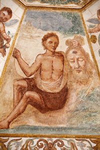 Fresko in der Dominikanerkirche, Muro Leccese, Apulien: Mann, der den Kopf von Johannes dem Täufer hält, Muro Leccese, Italien von Unbekannt