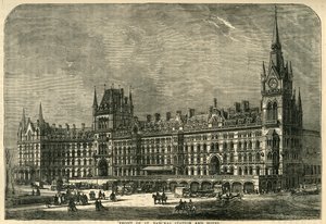 Vorderseite des Bahnhofs und Hotels St. Pancras, ca. 1876