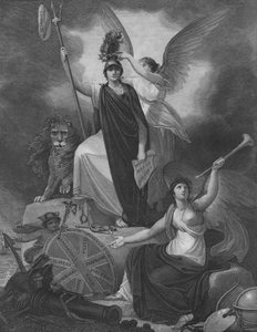 Frontispiz - Britannia hält den Dreizack des Neptun, gekrönt von der Freiheitsmütze und Krone von Unbekannt