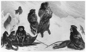 Feuerländer auf dem Weg zum Handel mit den Patagoniern, 1839 von Unbekannt