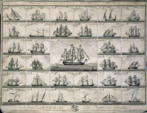 Gravur der Kriegs- und Handelsschiffe, die im Mittelmeer segelten