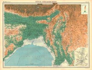Geografische Karte des nordöstlichen Teils von Indien, frühes 20. Jahrhundert