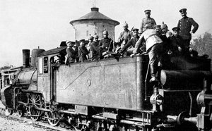 Deutsche Truppen reisen mit dem Zug an die Ostfront, Erster Weltkrieg, 1914 von Unbekannt