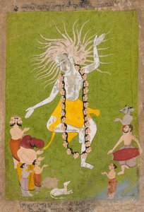 Gott Shiva in seiner wilden Gestalt als Mahakala tanzend, ca. 1700-1710