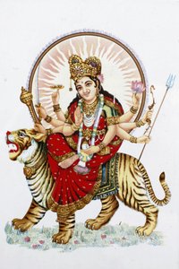 Göttin Sherawali (Durga) reitet auf einem Tiger, Rishikesh, Indien von Unbekannt