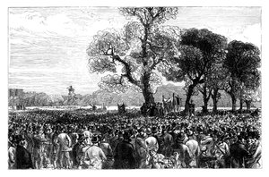Große Demonstration am Reformers Tree im Hyde Park, London, Mitte des 19. Jahrhunderts von Unbekannt