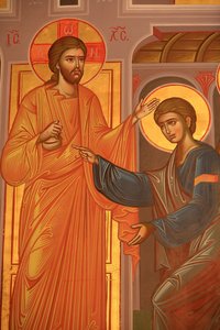 Griechisch-orthodoxe Ikone, die Christus zeigt, wie er seine Wunden zeigt, Thessaloniki, Griechenland von Unbekannt