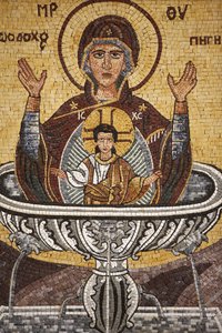 Griechisch-orthodoxe Ikone, die Maria als Quelle des Lebens in der St.-Georgs-orthodoxen Kirche darstellt, Madaba, Jordanien von Unbekannt