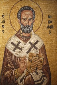 Griechisch-orthodoxe Ikone, die den Heiligen Nikolaus in der St.-Georgs-orthodoxen Kirche darstellt, Madaba, Jordanien von Unbekannt