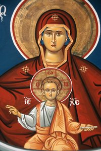 Griechisch-orthodoxe Ikone, die die Jungfrau und das Kind darstellt, Thessaloniki, Griechenland von Unbekannt