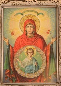 Griechisch-orthodoxe Ikone der Jungfrau und Christus von Unbekannt