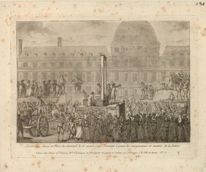 Guillotine errichtet auf dem Platz du Carrousel, am 13. August 1792