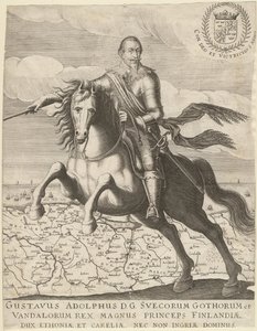 Gustav Adolf vor der Karte von Pommern im Hintergrund, 1630