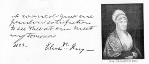 Handschrift und Unterschrift von Elizabeth Fry von Unbekannt