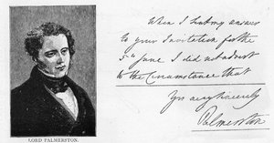 Handschrift und Unterschrift von Henry John Temple, 3. Viscount Palmerston von Unbekannt
