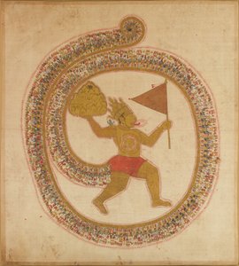 Hanuman trägt den Berggipfel mit Heilkräutern, ca. 1800 von Unbekannt
