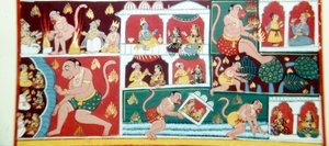Hanuman, der Affendämon, der unter den Menschen Unheil anrichtet, um 1730