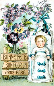 Alles Gute zum Geburtstag, großes Baby, großes Baby, französische Postkarte, ca. 1900
