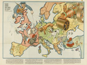 Hört! Hört! Die Hunde bellen! Europäische satirische Karte, 1914 von Unbekannt