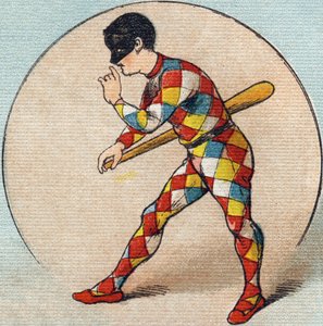 Harlekin. Gravur in "Alphabet de ma petite fille". Bernardin-Bechet und Fils, Buchhändler-Verleger, Paris, um 1895. Unzerbrechliches Album auf Leinwand. Bibliotheque des Bebes. 12 Seiten. Album mit einer Lesemethode und einem illustrierten Abecedarium. von Unbekannt