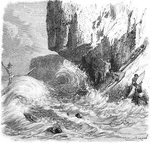 Hawaiianische Männer surfen mit Holzbrett, um 1895
