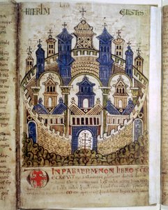 Himmlisches Jerusalem, eine Seite aus Liber Floridus, 12. Jahrhundert von Unbekannt