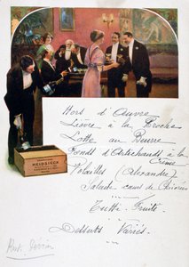Heidsieck Champagner-Werbung auf einer Speisekarte, 19. Jahrhundert von Unbekannt