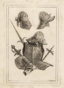 Helm aus einer Rüstung aus der Zeit von König Karl I., Brustpanzer, Tassets und Pouldron, Antike Pertuisane, Schwert mit Silbergriff und Waffenhammer aus dem Tower of London von Unbekannt