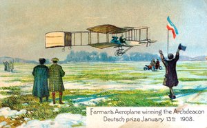Henri Farman, französischer Flieger, gewinnt den Preis für den ersten Rundflug über einen Kilometer, Paris, Januar 1908 von Unbekannt