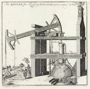 Henry Beightons Gravur der Newcomen-Maschine in Griff von Unbekannt