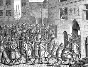 Heinrich IV. von Frankreich beobachtet die Abreise der Spanier aus Paris, 22. März 1594