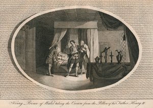 Heinrich, Prinz von Wales, nimmt die Krone vom Kissen seines Vaters Heinrich IV., 1413, 1793 von Unbekannt