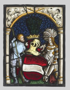 Heraldik-Panel, das einen Ritter und eine Dame mit den Wappen des Erzherzogtums Österreich darstellt, um 1515 von Unbekannt