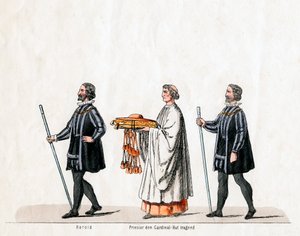 Herolde und Priester, Kostümentwurf für Shakespeares Stück, Heinrich VIII, 19. Jahrhundert von Unbekannt
