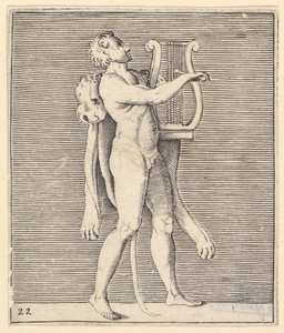 Herkules spielt eine Leier, ein Löwenfell über seine Schulter drapiert, veröffentlicht ca. 1599-1622 von Unbekannt