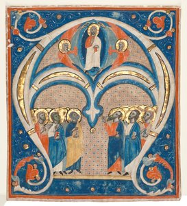Historiierte Initiale A aus einem Responsorial: Christus in Majestät mit Heiligen, um 1280-1300