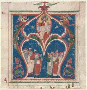 Historiierte Initiale A aus einem Antiphonar: Christus in Majestät mit Propheten
