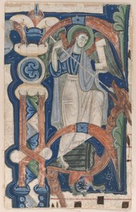 Historisierte Initiale P aus einem Choralbuch: St. Michael und der Drache, frühe 1200er
