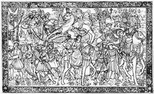 Historische und allegorische Figuren, Wandteppich im Hampton Court Palace, Richmond, London, 1930 von Unbekannt