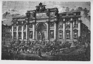 Geschichte des antiken Rom. Der Trevi-Brunnen ist ein Brunnen im Trevi-Viertel in Rom, Italien, entworfen vom italienischen Architekten Nicola Salvi und vollendet von Pietro Bracci.