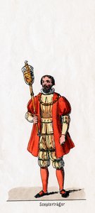 Inhaber eines Zepters, Kostümentwurf für Shakespeares Stück, Heinrich VIII von Unbekannt