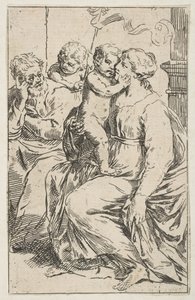 Heilige Familie mit Johannes dem Täufer, Kopie in umgekehrter Richtung nach Cantarini, ca. 1640-1642 oder später von Unbekannt