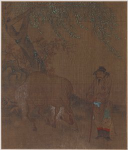 Pferd und Stallbursche unter einer Weide, möglicherweise Ming-Dynastie, 1368-1644 von Unbekannt
