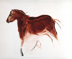 Pferd und Hirschkuh, paläolithische Höhlenmalerei aus Altamira, Südspanien, ca. 16.000-9.000 v. Chr. von Unbekannt