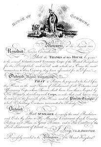Resolution des Unterhauses, die den Freiwilligen Yeomanry Corps Dank ausspricht, ca. 1905 von Unbekannt