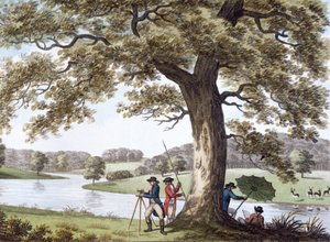 Humphry Repton beim Vermessen mit einem Theodolit, spätes 18. bis frühes 19. Jahrhundert von Unbekannt