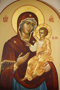 Ikone in der russisch-orthodoxen Kirche Maria Magdalena auf dem Ölberg: Jungfrau und Kind, Jerusalem, Israel