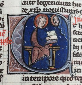 Ich lese die Briefe von Abelard und Heloise. Aus der Bible moralisée, 13. Jahrhundert