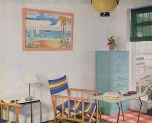 In dieser kleinen Londoner Wohnung wurde preiswertes Mobiliar verwendet, 1940