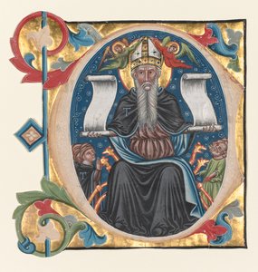Initiale C aus einem Choralbuch: St. Antonius mit Antoniterbrüdern, ca. 1400-1440 von Unbekannt